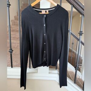 BOSS Black Ribbed Button-Up Cardigan